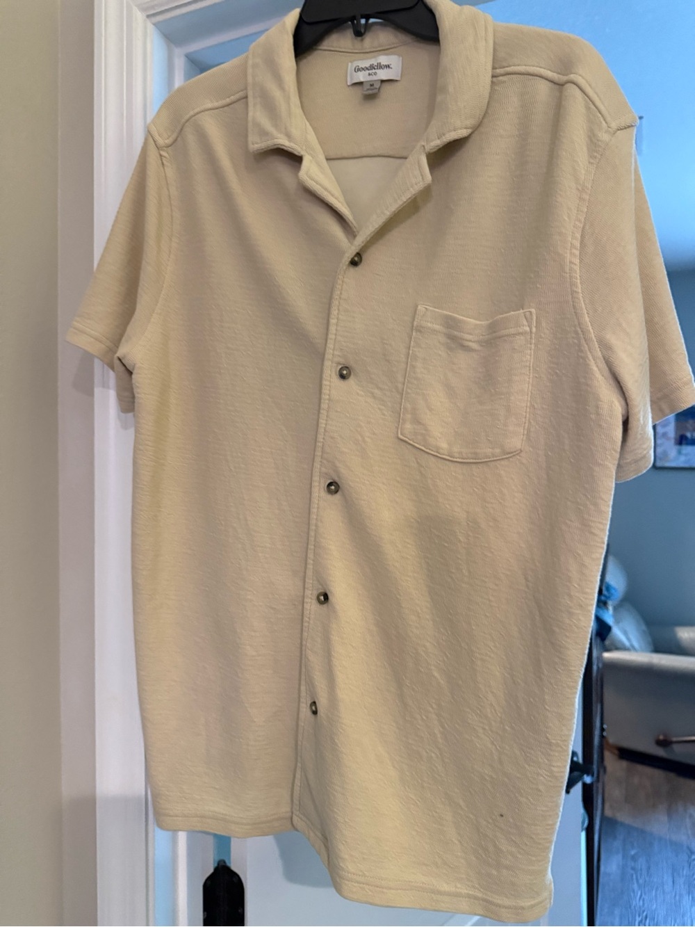 Goodfellow & Co Cream Short-Sleeve Camp Collar Button-Down Shirt